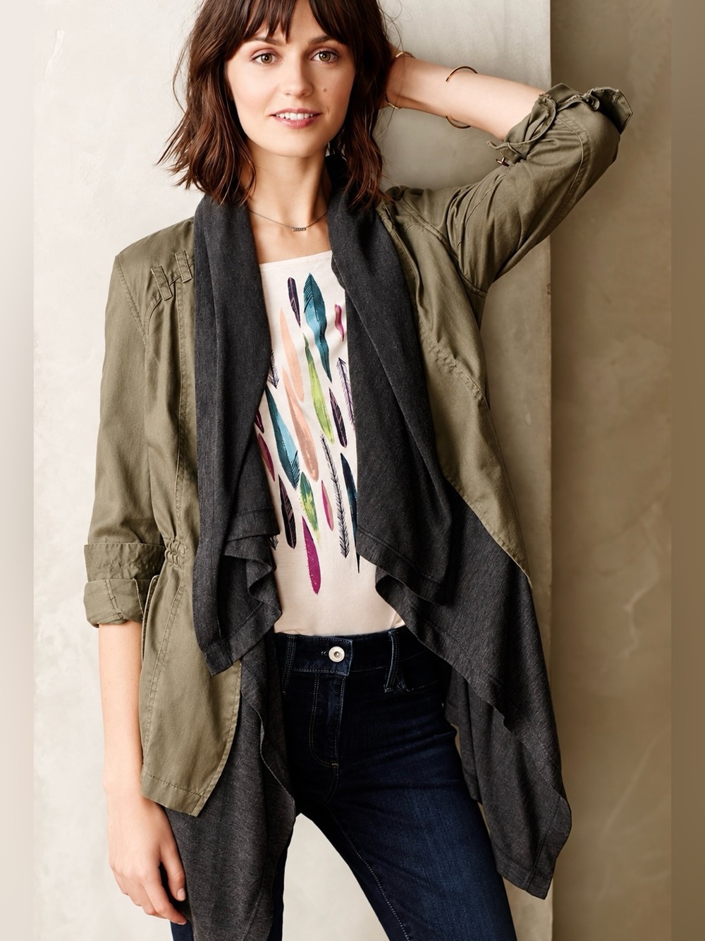 Anthropologie Hei Hei Utility Jacket Hooded Olive Army Green Lagenlook Small